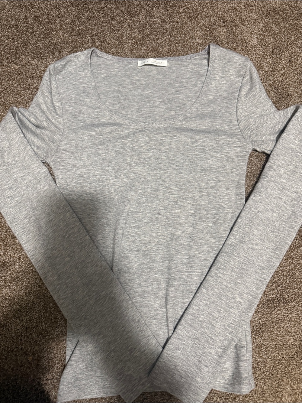 Zara Light Gray Scoop-Neck Long Sleeve Top